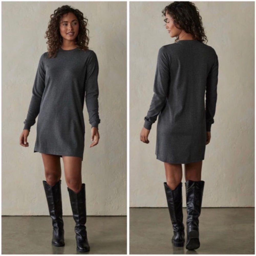 HEATHER GRAY FREE PEOPLE SIZE SMALL MINI DRESS WITH SIDE SLIT LONG SLEEVES